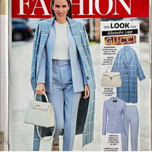 NWT ZARA PLAID COAT BLUE WHITE M BLOGGER'S FAV - Picture 4 of 11